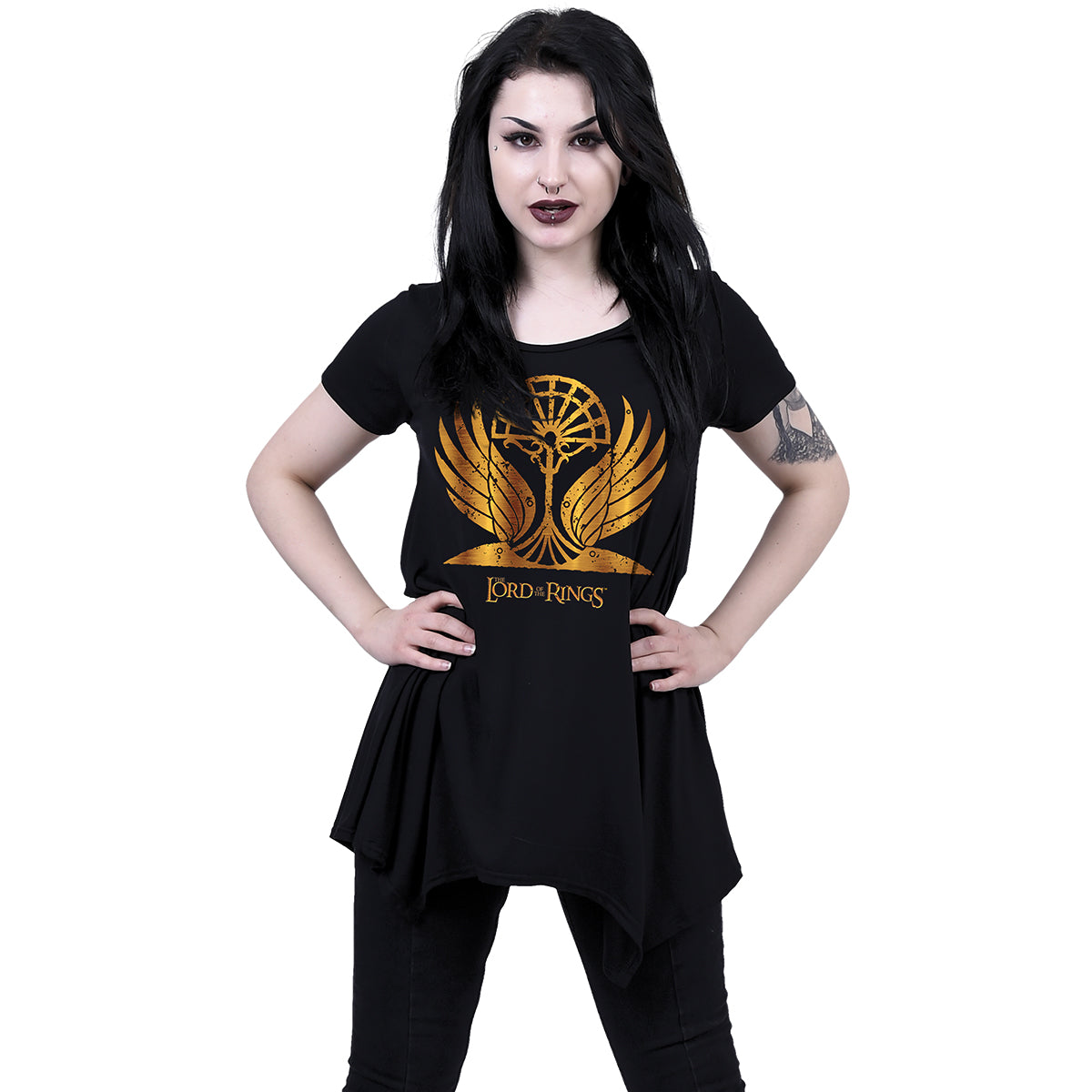 LOTR Golden Wings gothic  Smock - Tunic Casual Top in Black by Spiral Clothing worn by a women
