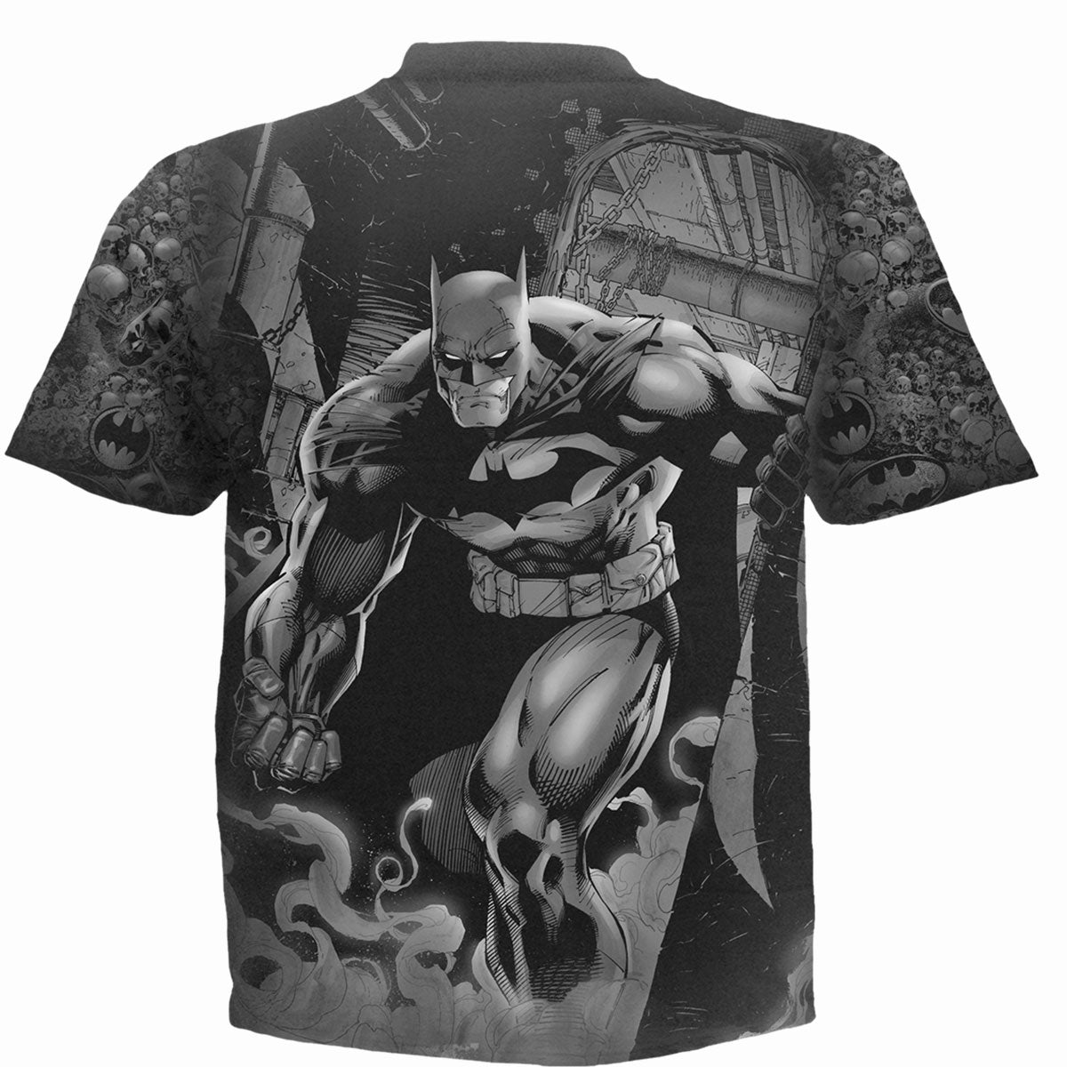 Back view of Batman - Vengeance Wrap gothic  Allover T-Shirt in Black by Spiral Clothing