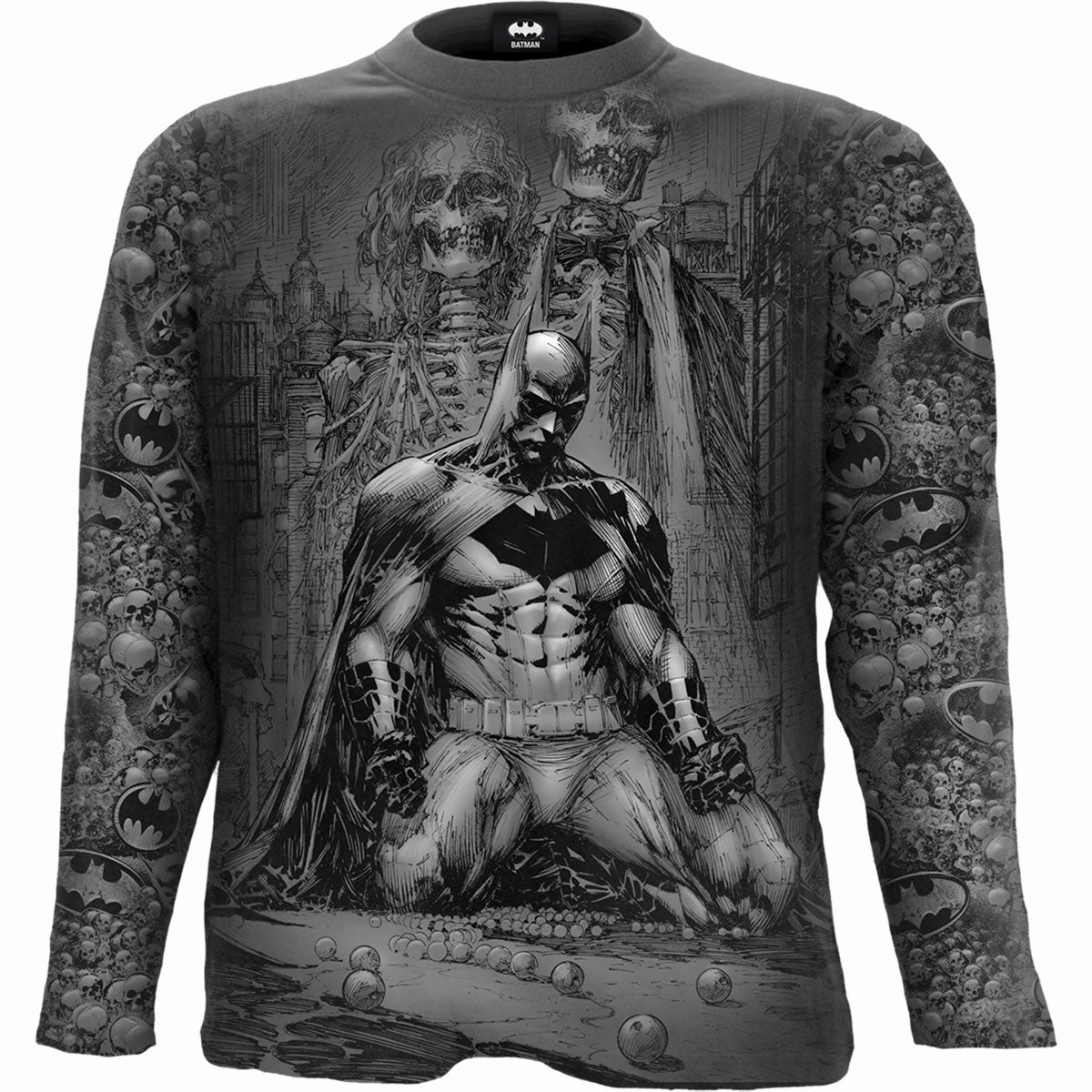 Batman - Vengeance Wrap gothic Men's Allover Longsleeve T-Shirt in Black by Spiral Clothing - Front view