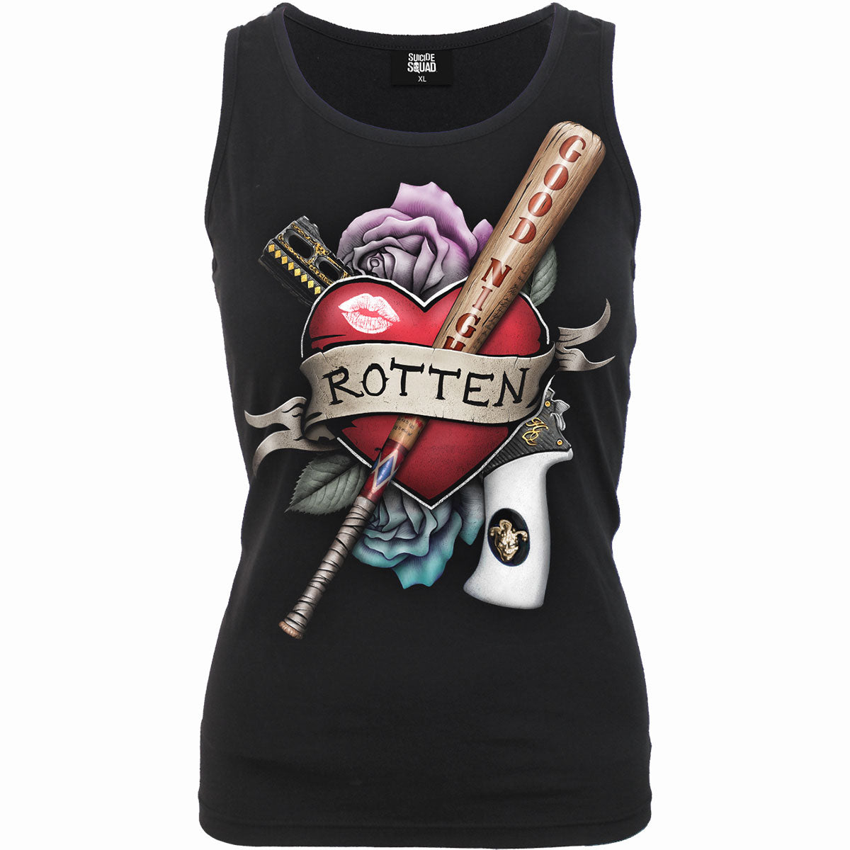 Harley Quinn - Rotten gothic Women's Razor Back Top in Black by Spiral Clothing - Front view