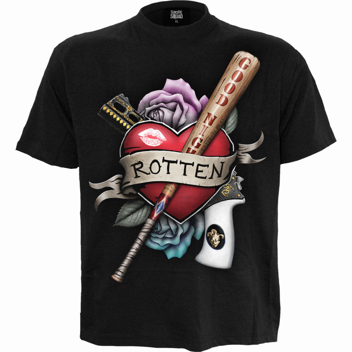 Harley Quinn - Rotten gothic Women's Front Print T-Shirt in Black by Spiral Clothing - Front view