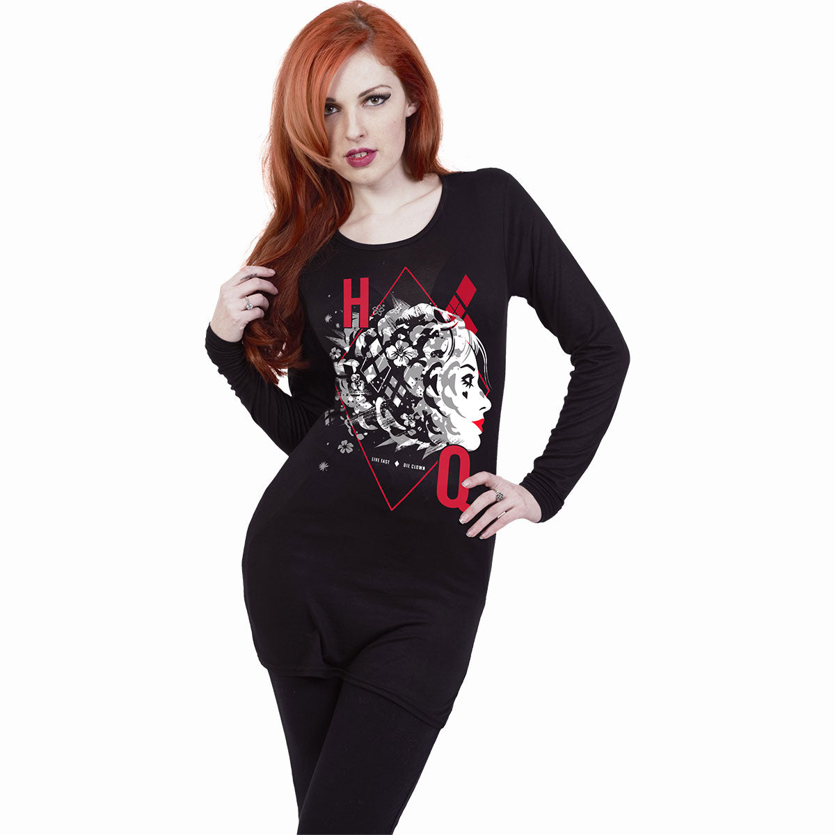 Harley Quinn - HQ gothic  Baggy Top in Black by Spiral Clothing worn by a women