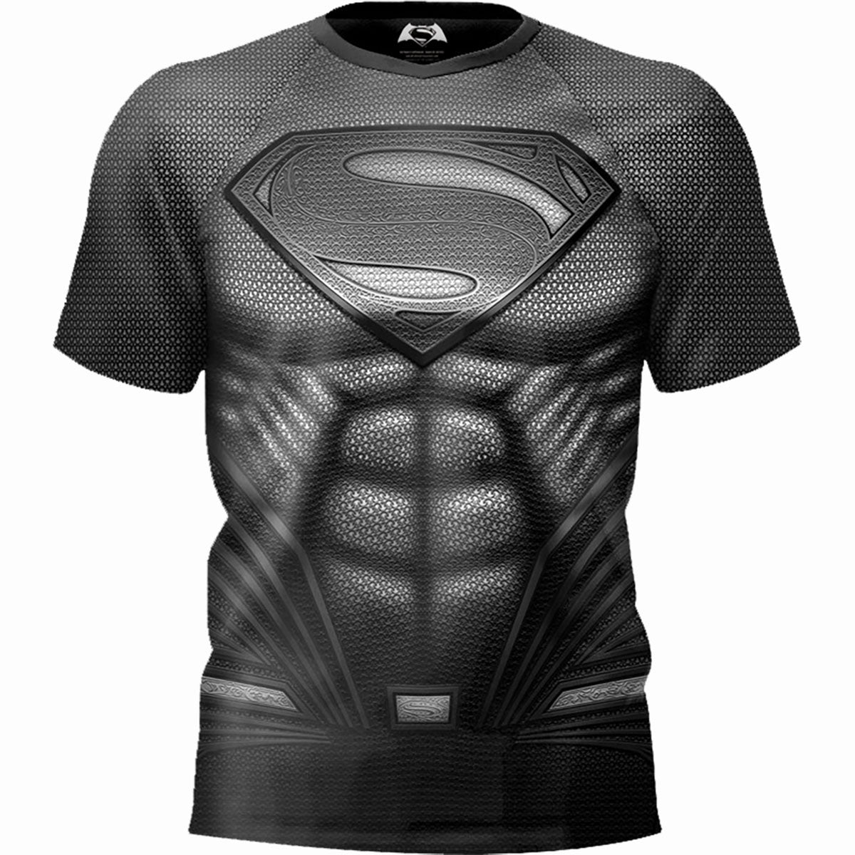 Male model wearing Superman - Muscle Tee gothic Men's Sustainable Football Shirt in Black by Spiral Clothing