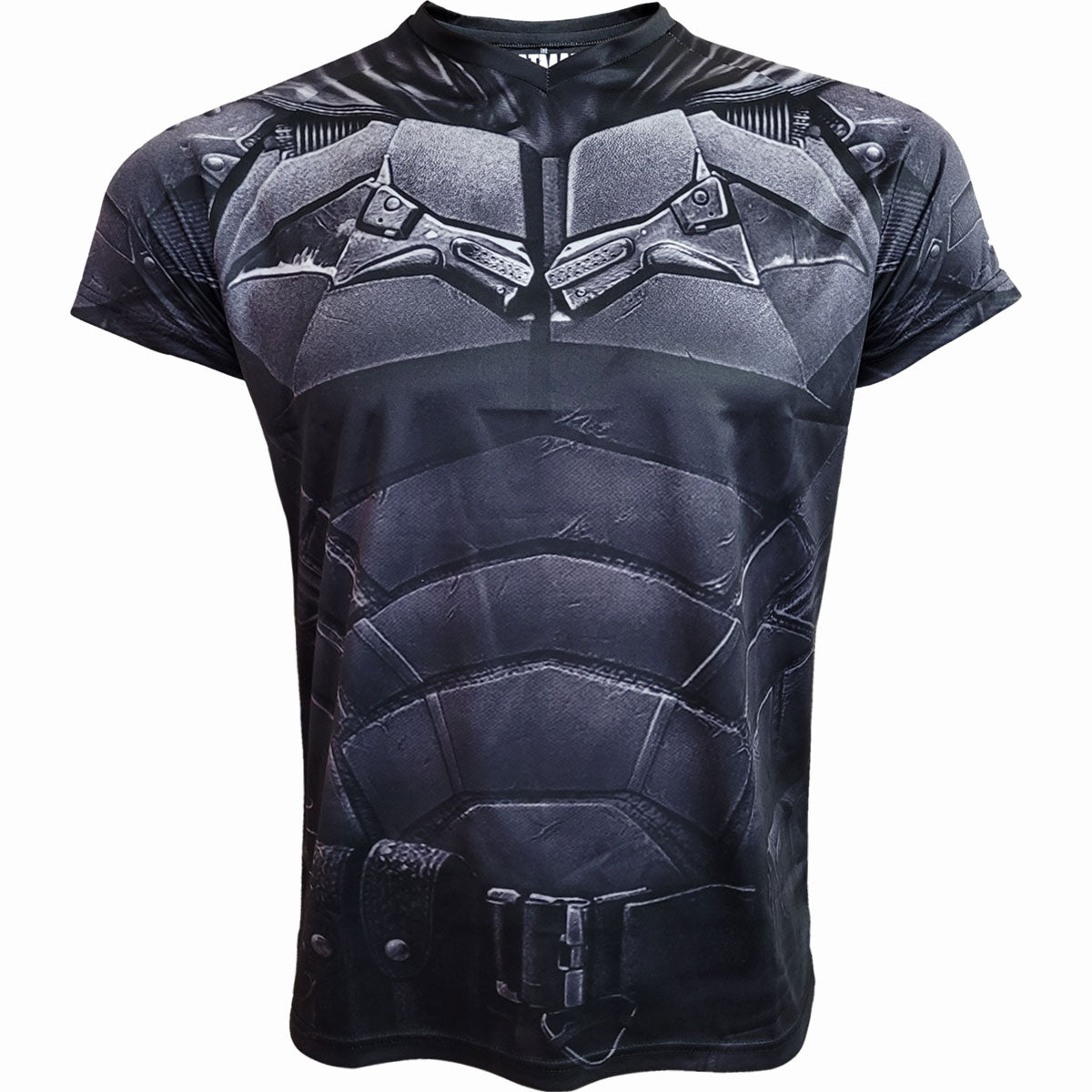 Male model wearing The Batman - Muscle Cape gothic Men's Sustainable Football Shirt in Black by Spiral Clothing
