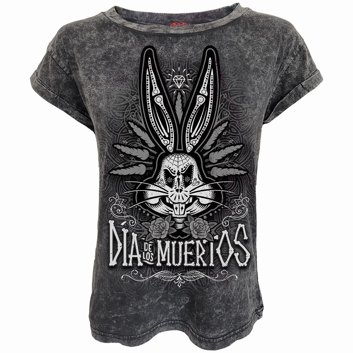 Bugs - Muertos gothic Acid Wash Turnup Sleeve in Black by Spiral Clothing 