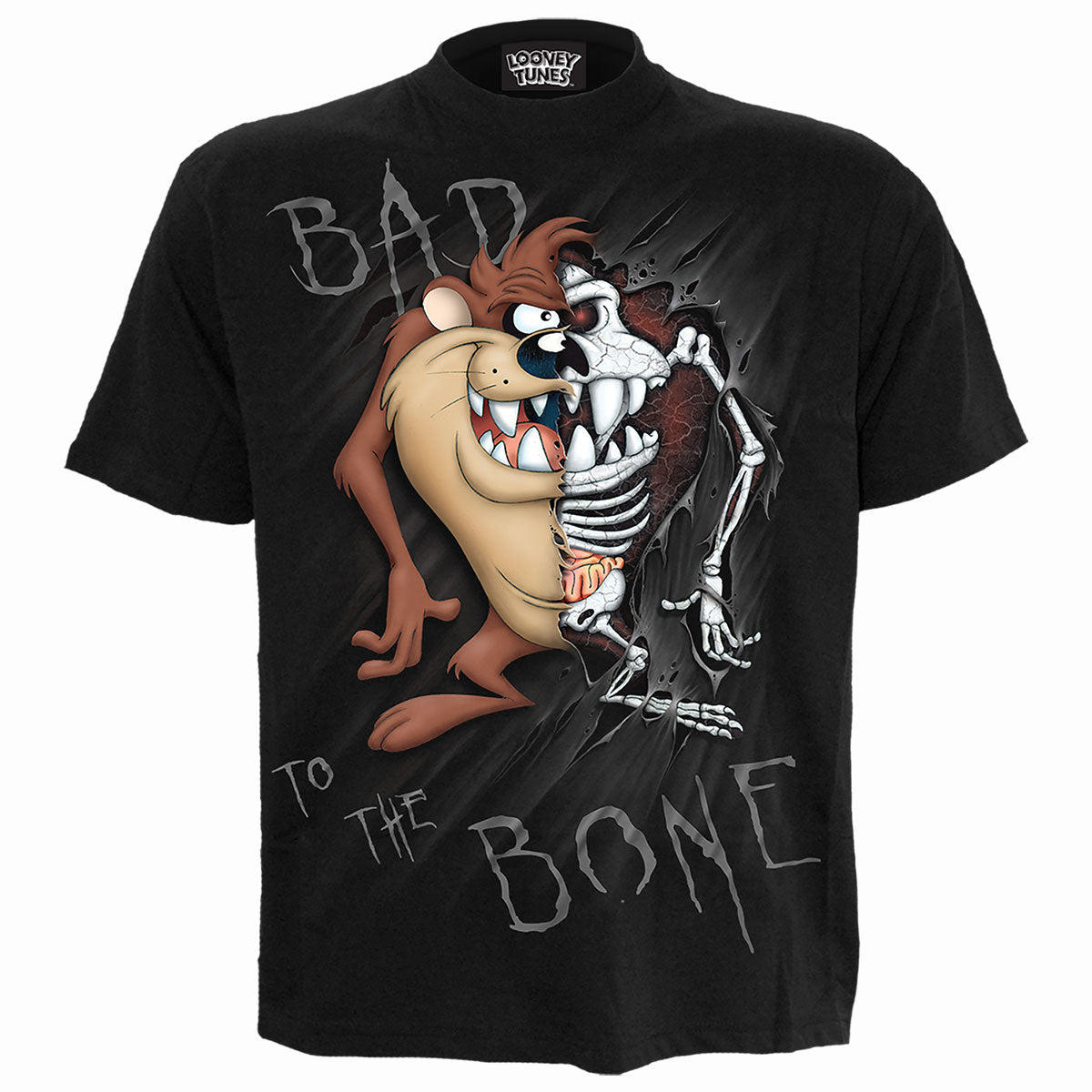 Taz - Bad 2 D Bone gothic Front Print T-Shirt in Black by Spiral Clothing 