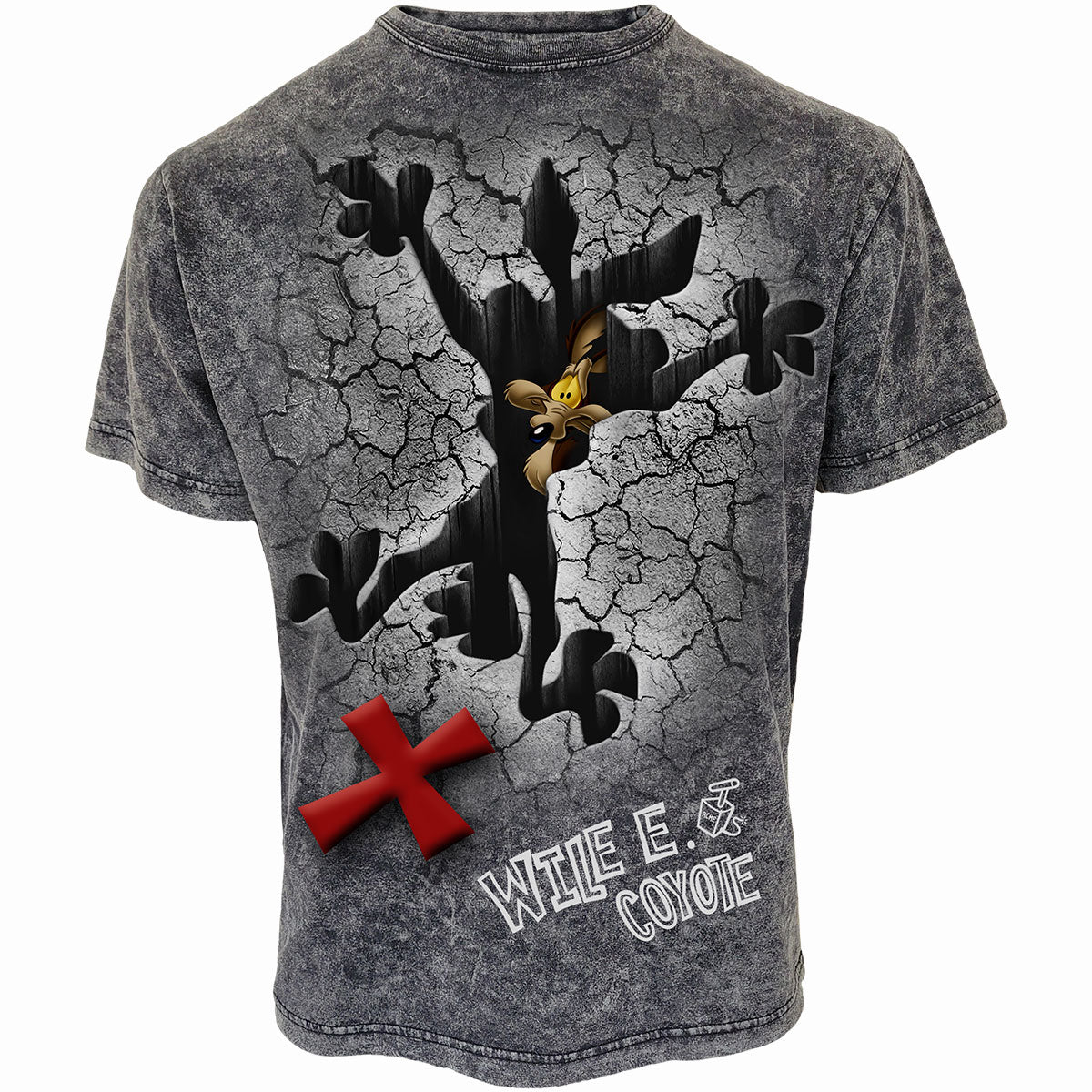 Coyote - Missed The Spot gothic Men's Acid Wash T-Shirt in Black by Spiral Clothing - Front view