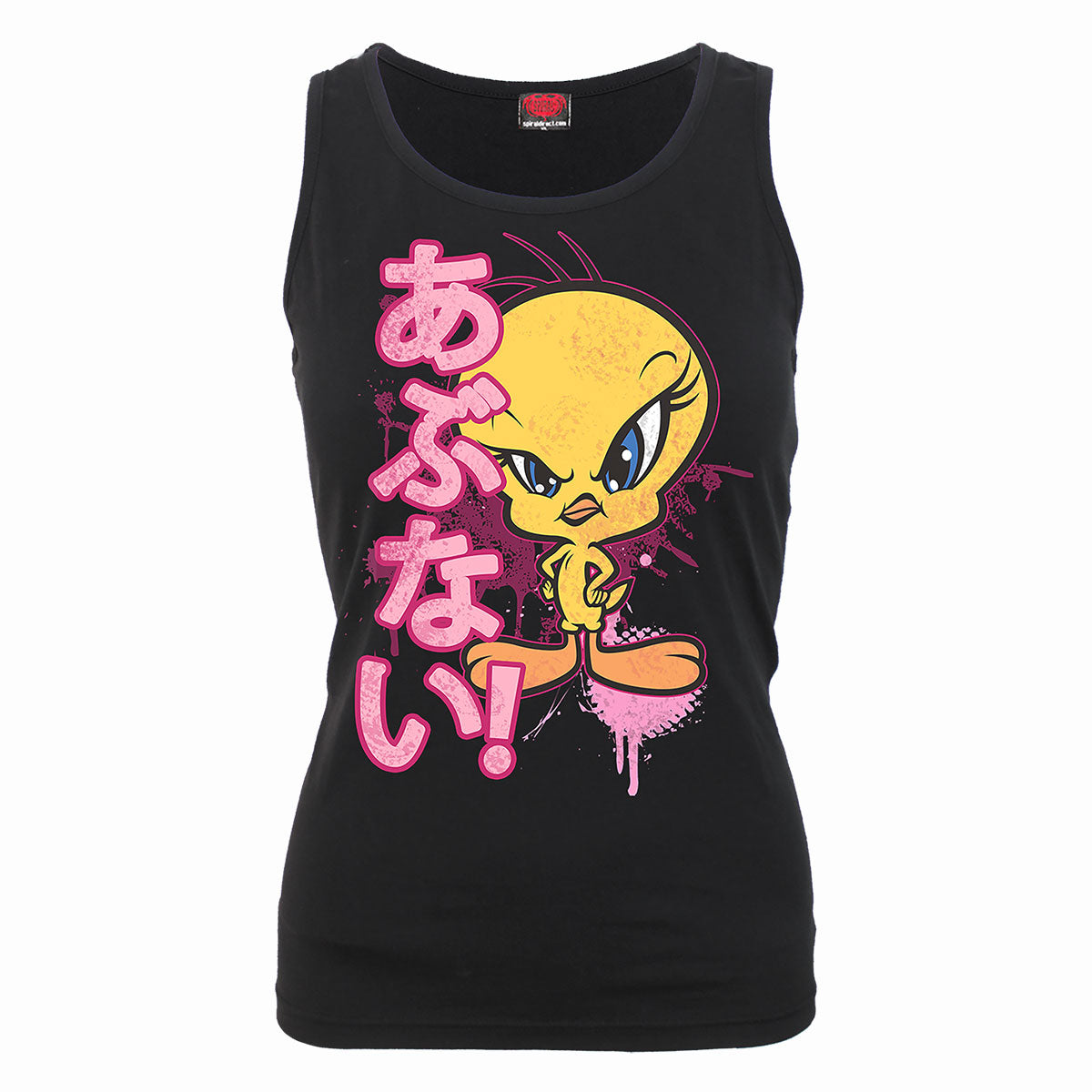 Tweety - Danger gothic Women's Razor Back Top in Black by Spiral Clothing - Front view