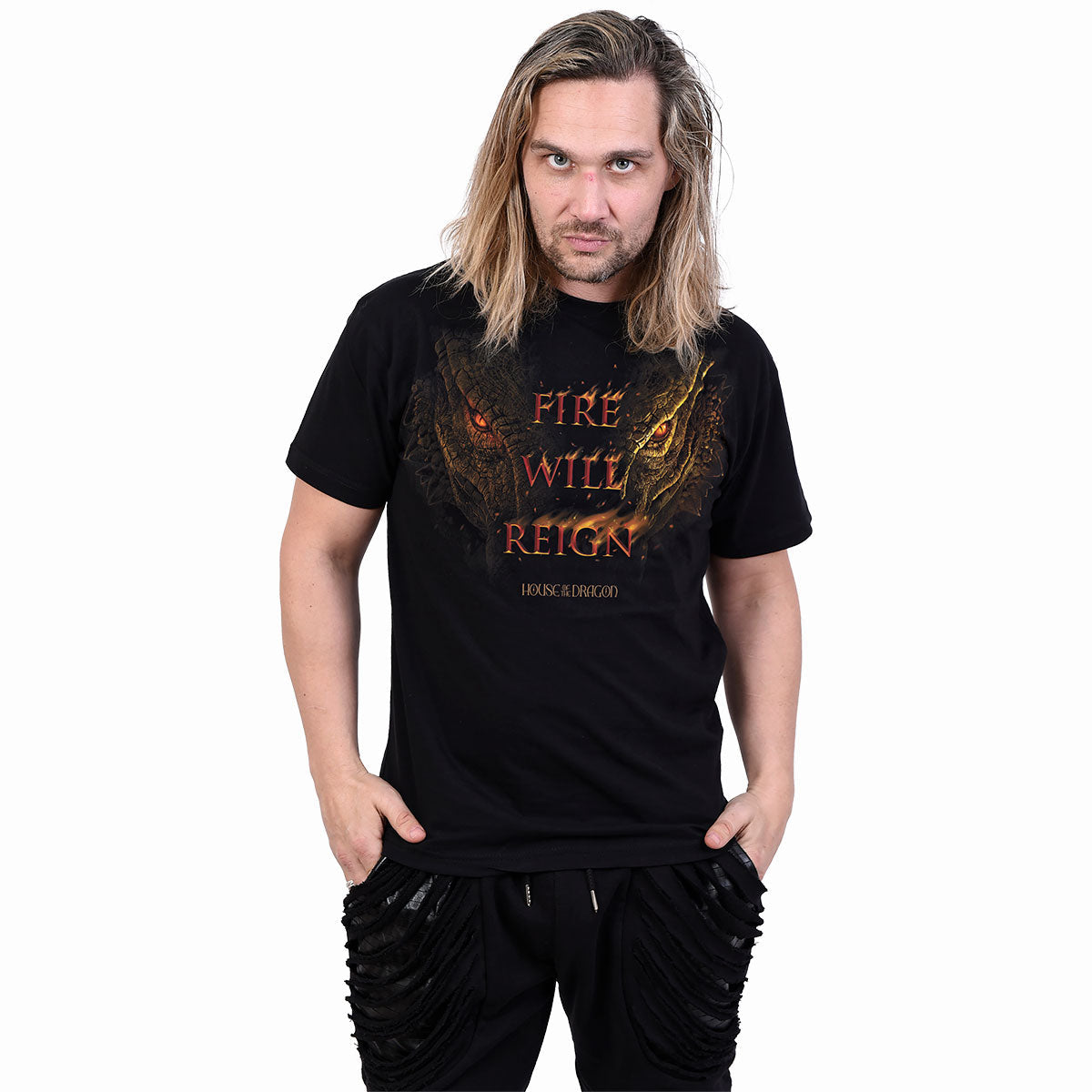 HOD 2 - Fire Will Reign gothic  Front Print T-Shirt in Black by Spiral Clothing 