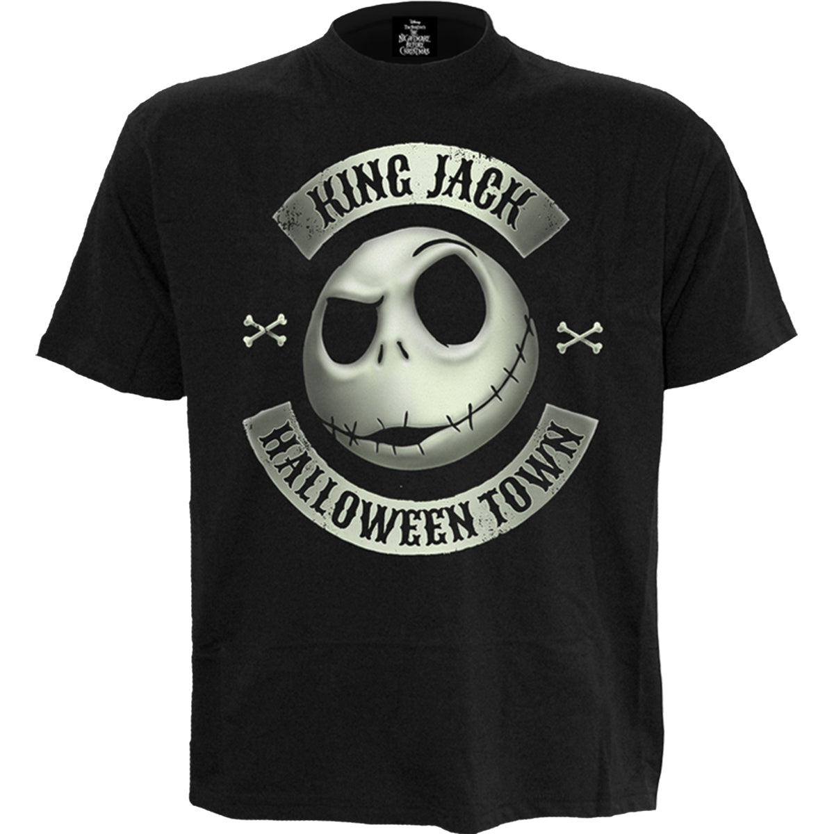 Nightmare Before Xmas - Jack Crest (Glow) gothic Men's Front Print T-Shirt in Black by Spiral Clothing - Front view