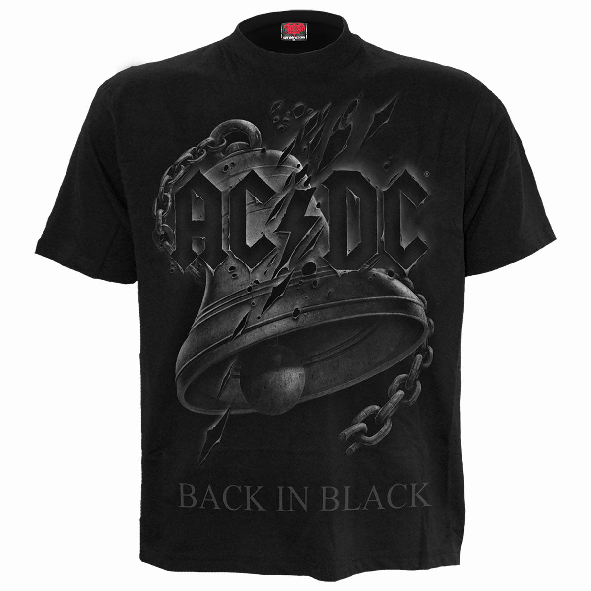 AC/DC - Back In Black (Torn) gothic Men's Front Print T-Shirt in Black by Spiral Clothing - Front view