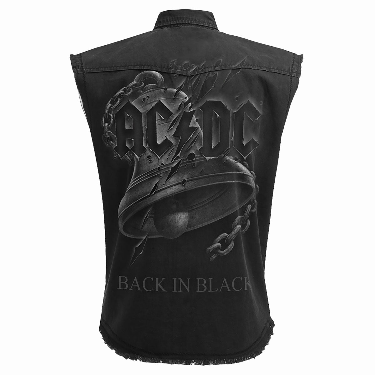 AC/DC Back In Black (Torn) gothic  Sleeveless Stone Washed Worker Shirt in Black/Stone by Spiral Clothing 