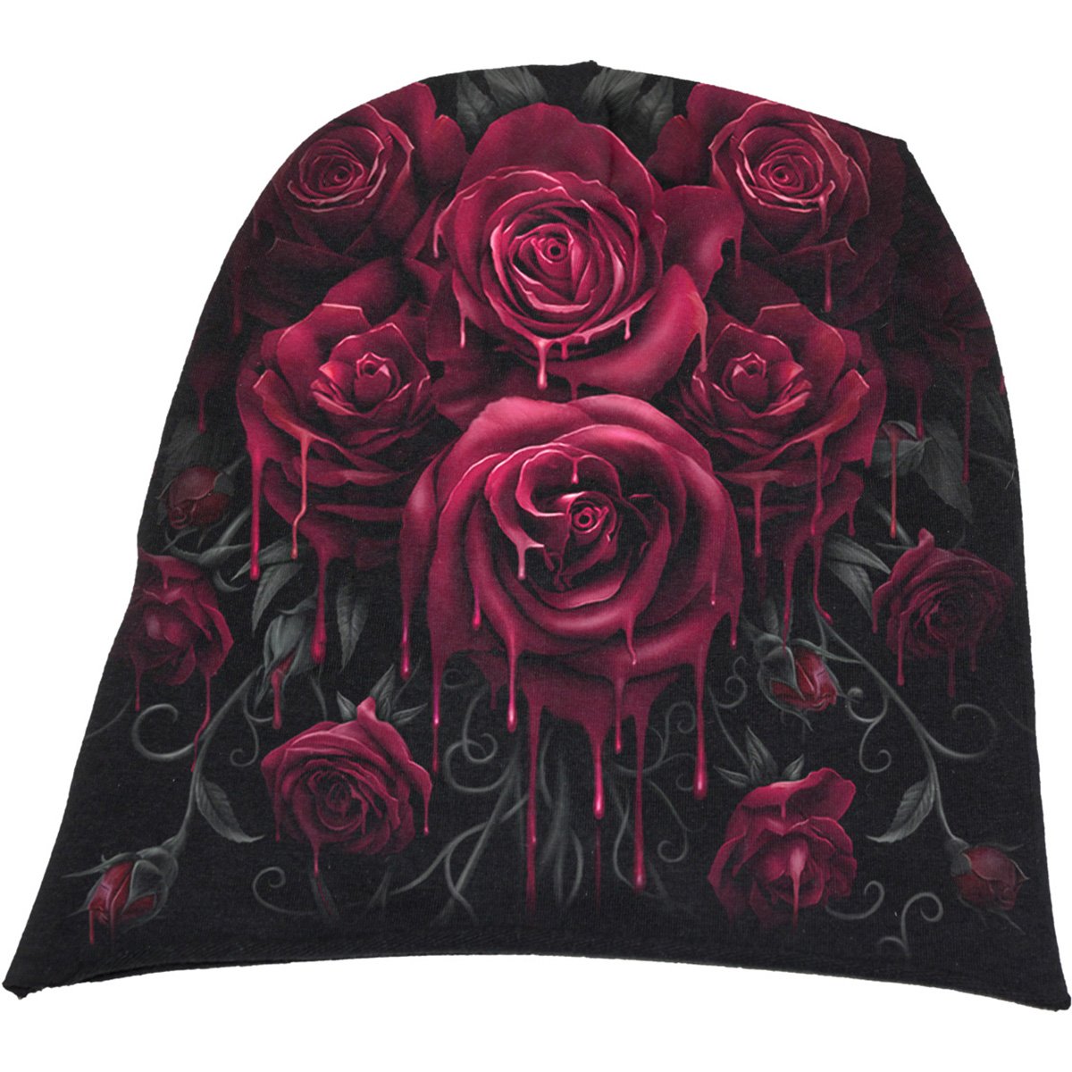 Blood Rose gothic Women's  Light Cotton Beanie in Black by Spiral Clothing 