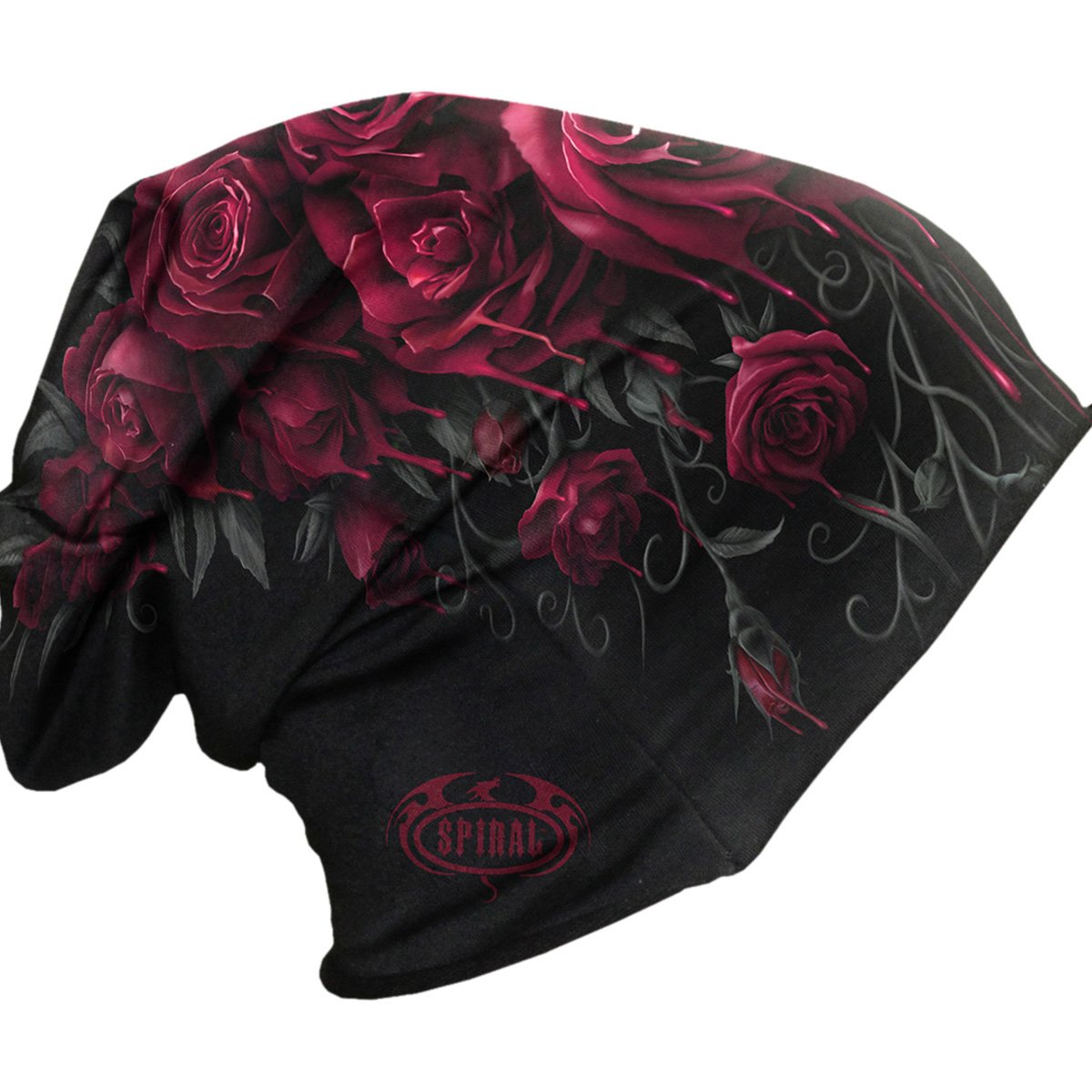 Blood Rose gothic   Light Cotton Beanie in Black by Spiral Clothing 