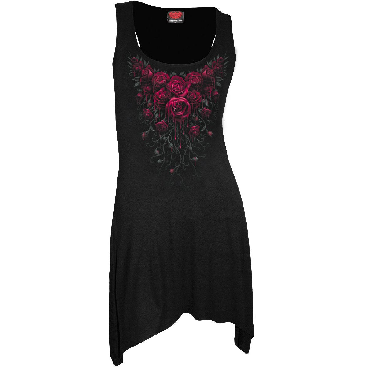 Blood Rose gothic Women's Goth Bottom Camisole Dress in Black by Spiral Clothing - Front view