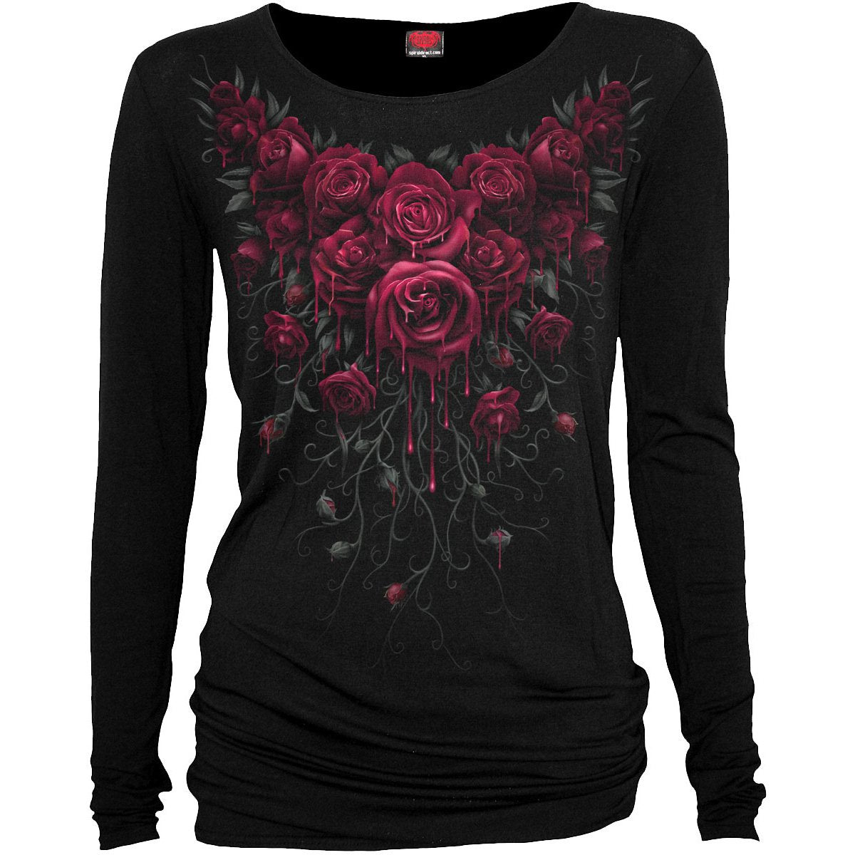 Blood Rose gothic Women's Baggy Top in Black by Spiral Clothing - Front view
