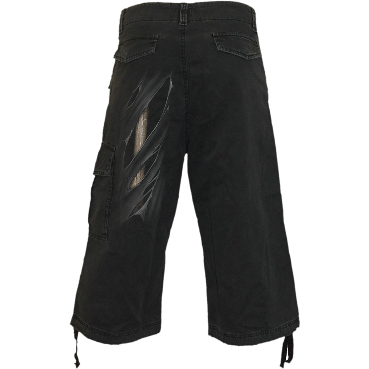 Bone Rips gothic  Vintage Cargo Shorts 3/4 Long in Black by Spiral Clothing 