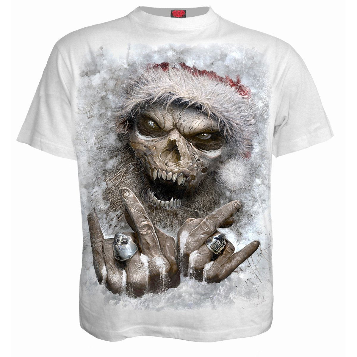 Rock Santa gothic Men's T-Shirt in White by Spiral Clothing - Front view