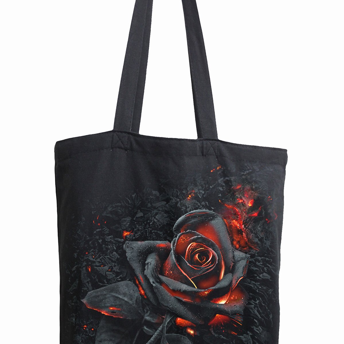 Burnt Rose gothic   Bag 4 Life - Canvas 80z Long Handle Tote Bag in Black by Spiral Clothing - Front view