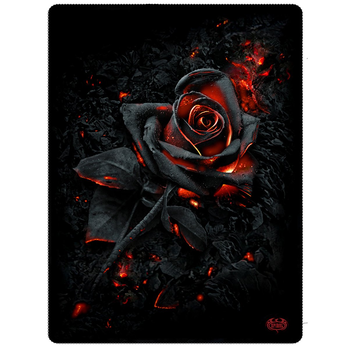 Burnt Rose gothic  Fleece Blanket with Double Sided Print in Black by Spiral Clothing 