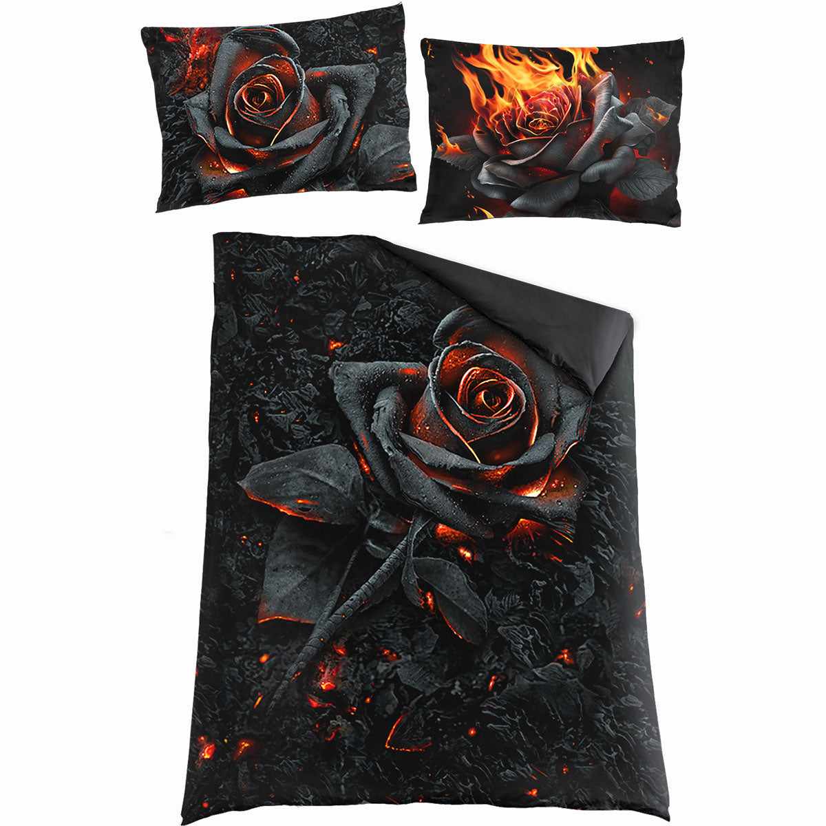 Burnt Rose gothic  Single Duvet Cover + UK And EU Pillow case in Red/Black by Spiral Clothing 