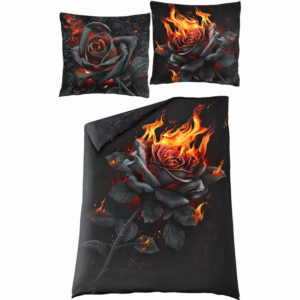 Burnt Rose gothic  Single Duvet Cover + UK And EU Pillow case in Red/Black by Spiral Clothing 