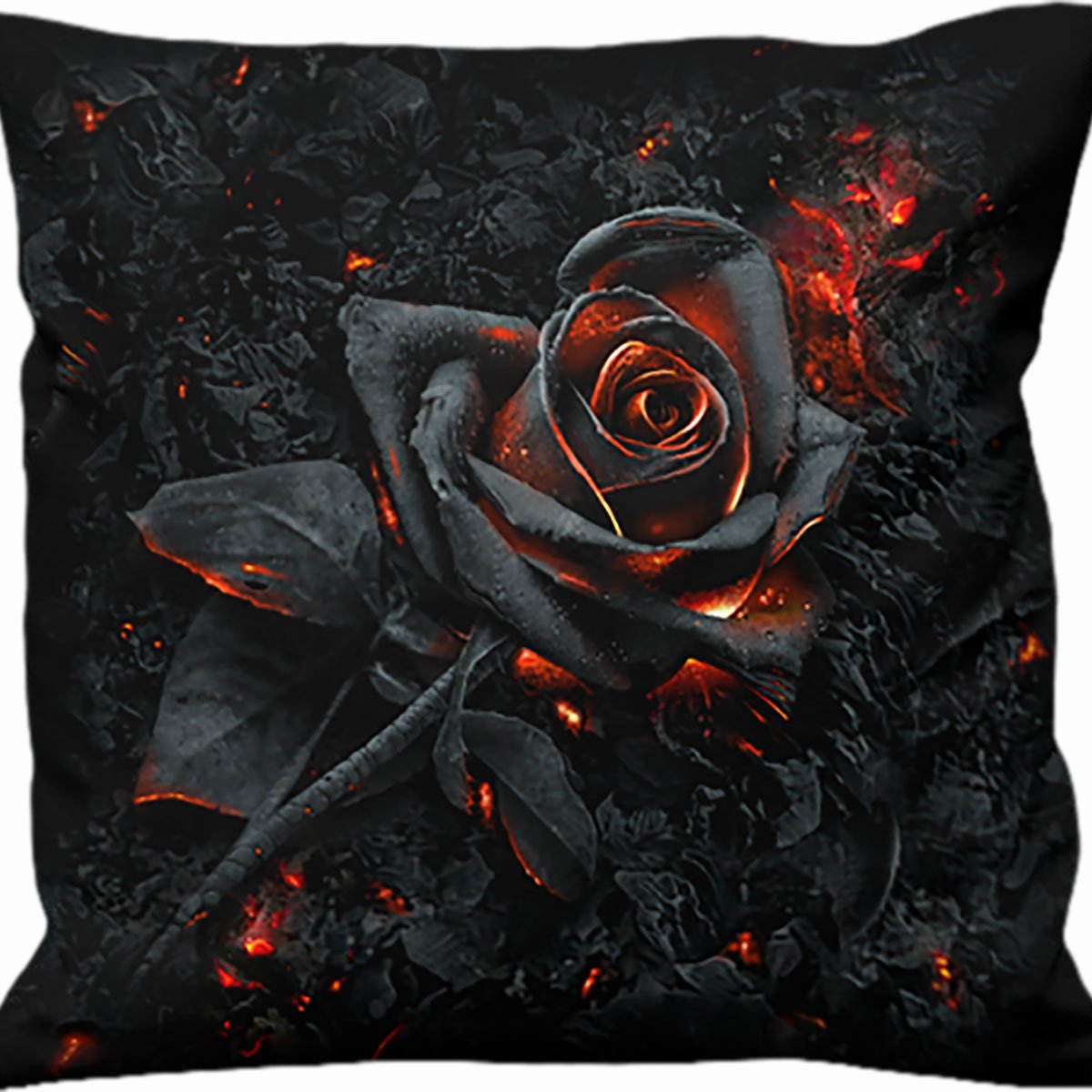 Burnt Rose gothic  Square Cushion in Black by Spiral Clothing 