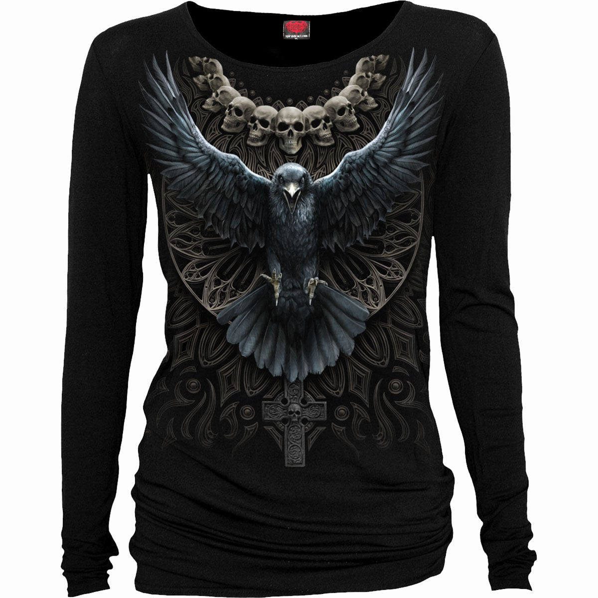 Raven Skull gothic Women's Baggy Top in Black by Spiral Clothing 