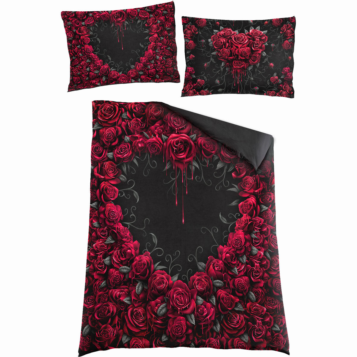 Bleeding Heart gothic  Single Duvet Cover + UK And EU Pillow case in Black by Spiral Clothing 