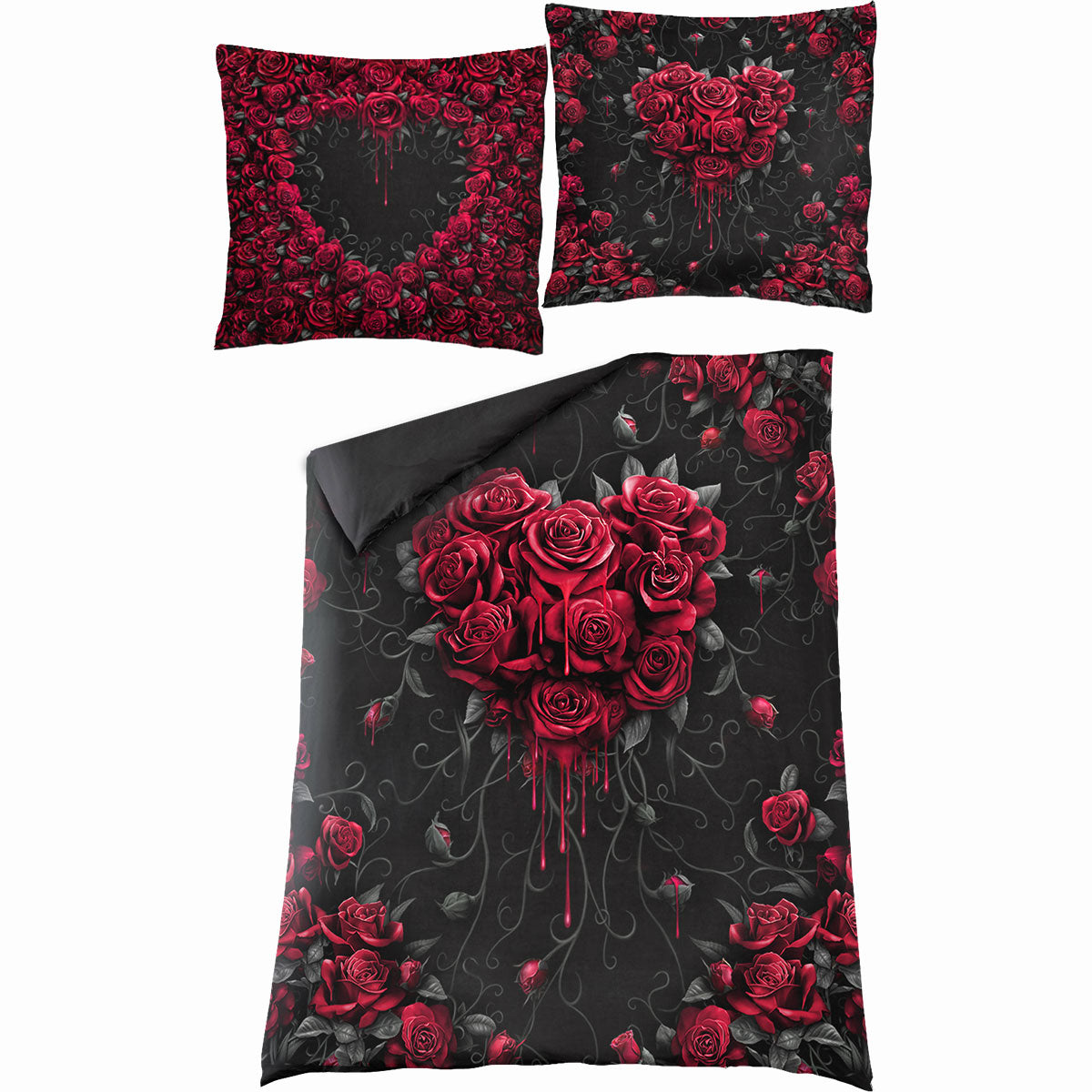 Bleeding Heart gothic  Single Duvet Cover + UK And EU Pillow case in Black by Spiral Clothing 