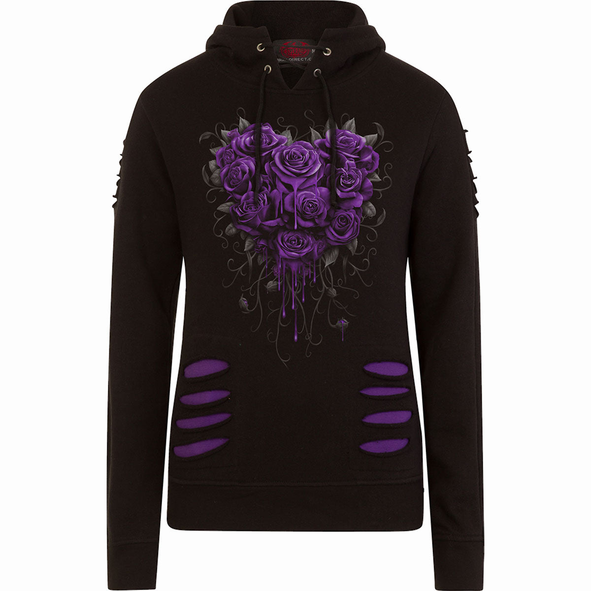 Bleeding Heart gothic Women's Large Hood Ripped Hoody in Purple/Black by Spiral Clothing 
