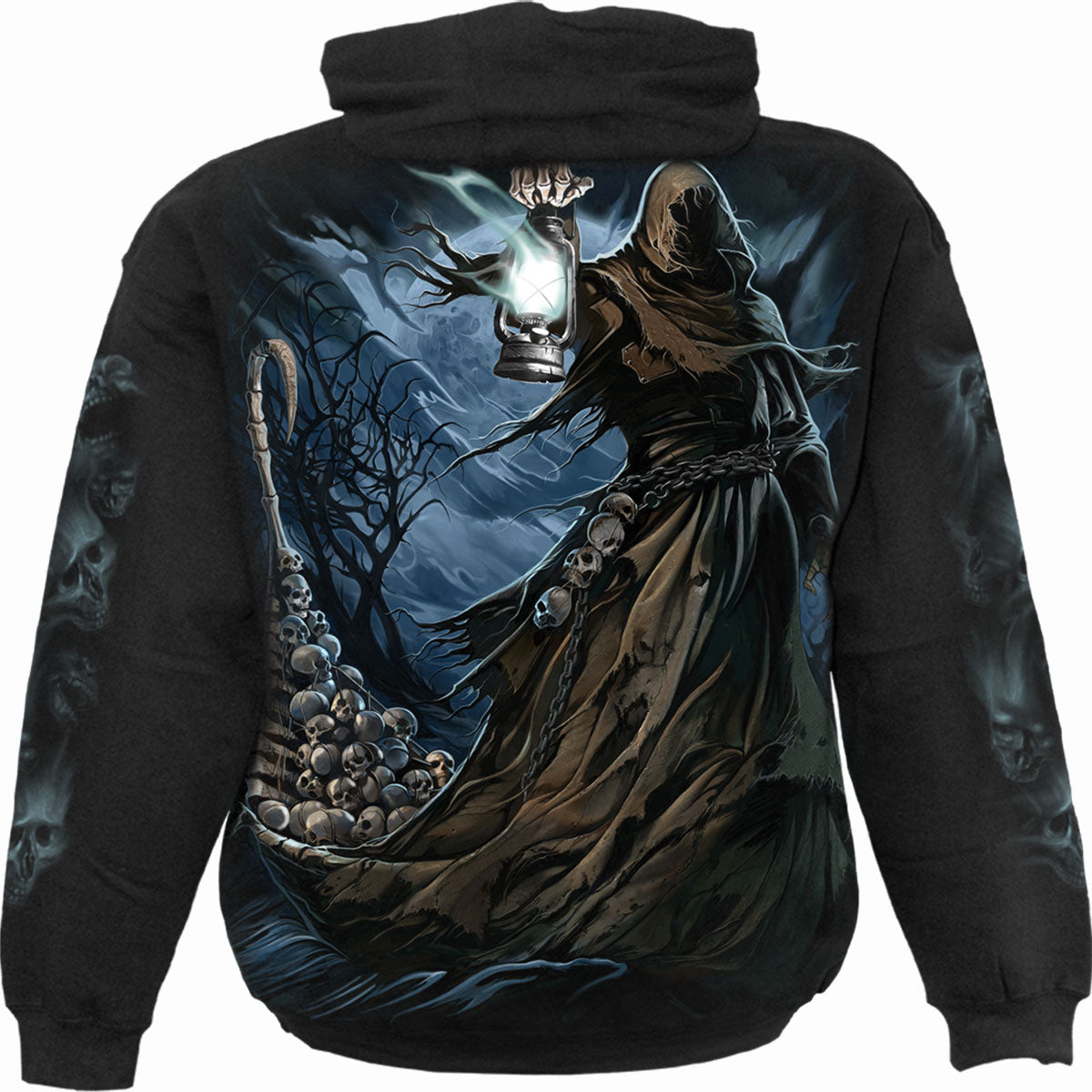 Male model wearing Ferryman gothic  Hoody in Black by Spiral Clothing
