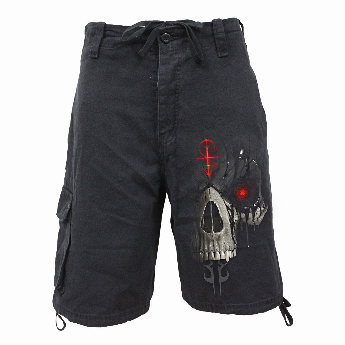 Dark Death gothic Men's Vintage Cargo Shorts in Black by Spiral Clothing - Front view