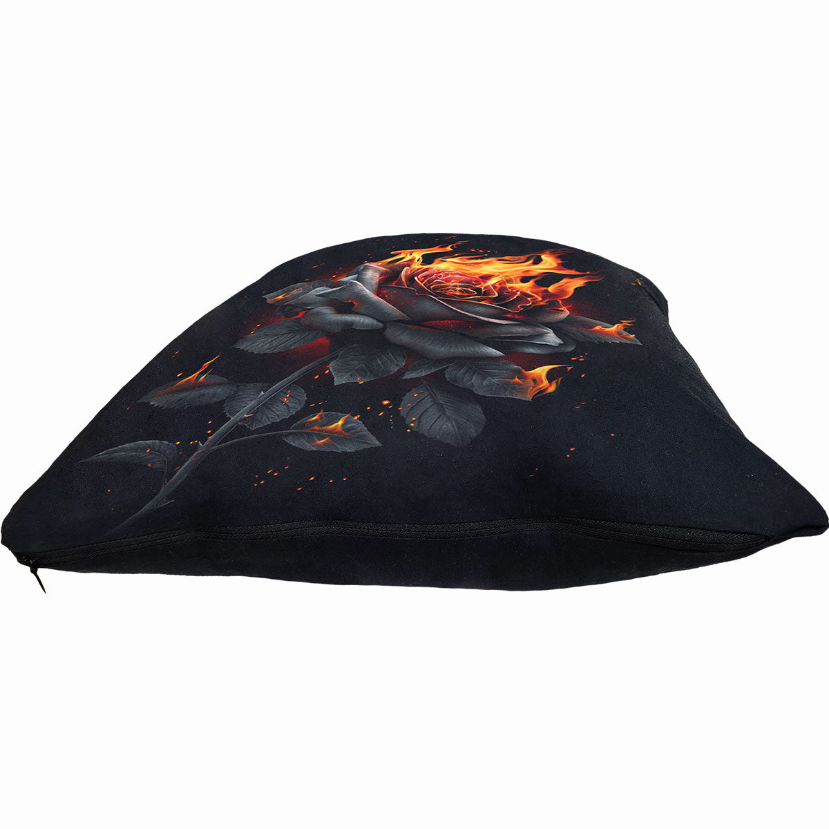 Flaming Rose gothic  Square Cushion in Black by Spiral Clothing 