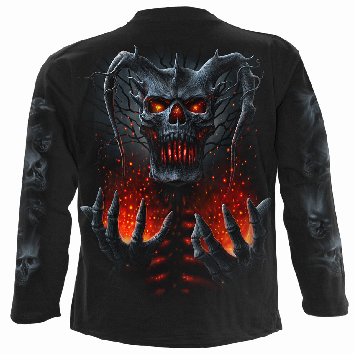 Back view of Death Embers gothic  Longsleeve T-Shirt in Black by Spiral Clothing