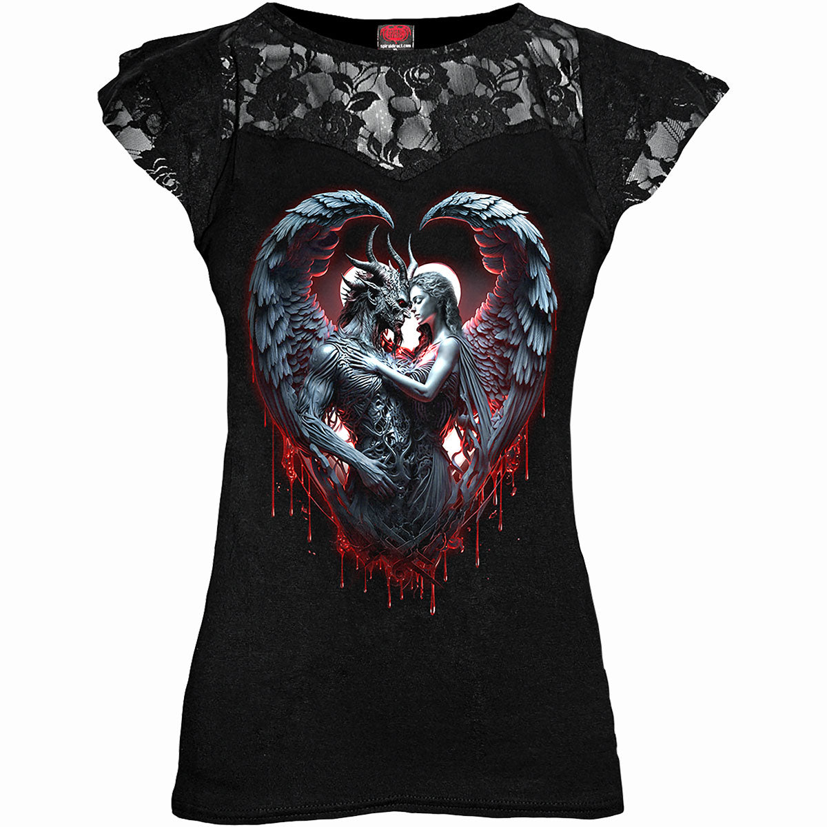 Solemn Vow gothic Women's Lace Layered Cap Sleeve Top in Black by Spiral Clothing 