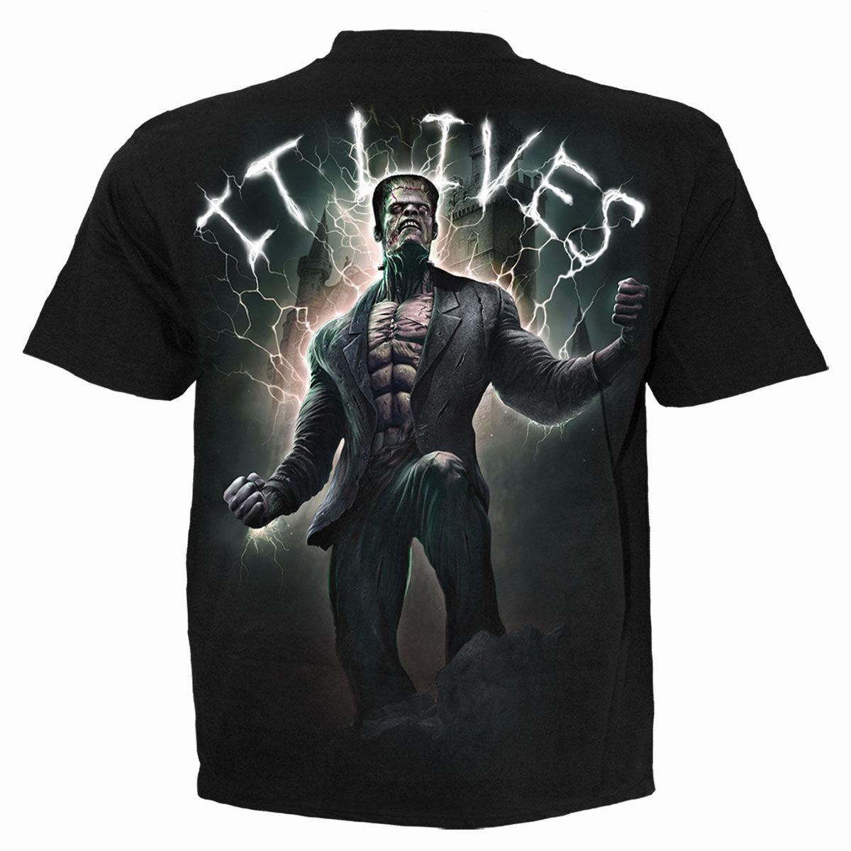 Back view of IT Lives gothic  T-Shirt in Black by Spiral Clothing