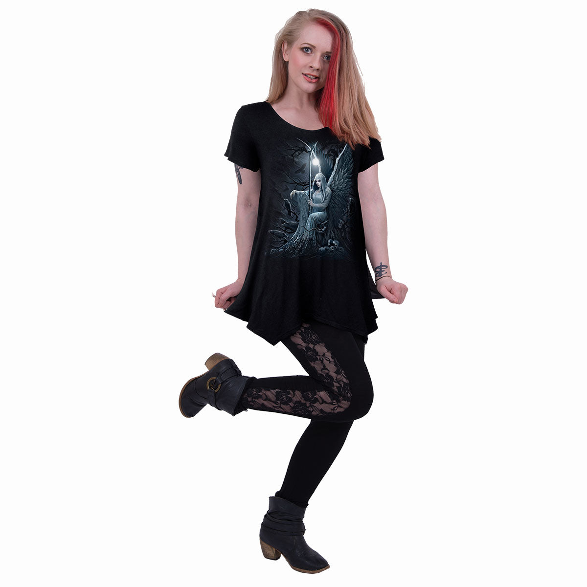 Ethereal Angel gothic  Smock - Tunic Casual Top in Black by Spiral Clothing worn by a women