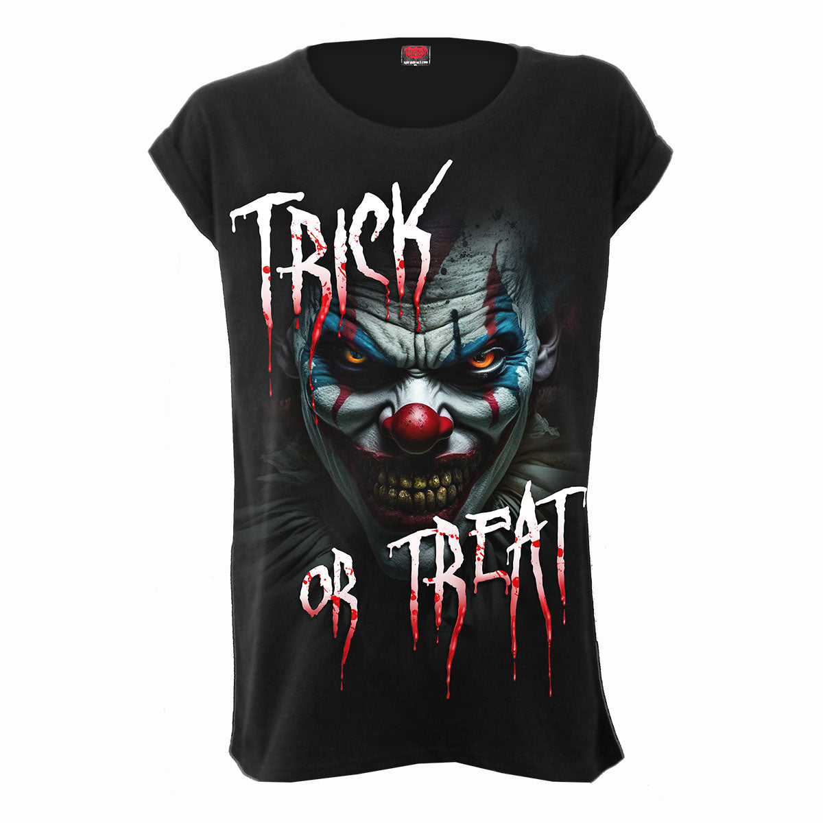 Trick Or Treat gothic Women's Turnup Sleeve Loosefit Tee in Gold/Black by Spiral Clothing 