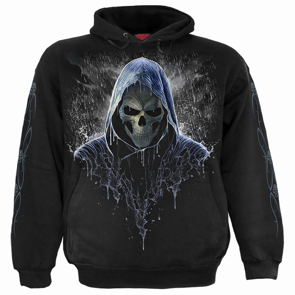 Reaping In The Rain gothic Men's Hoody in Black by Spiral Clothing - Front view