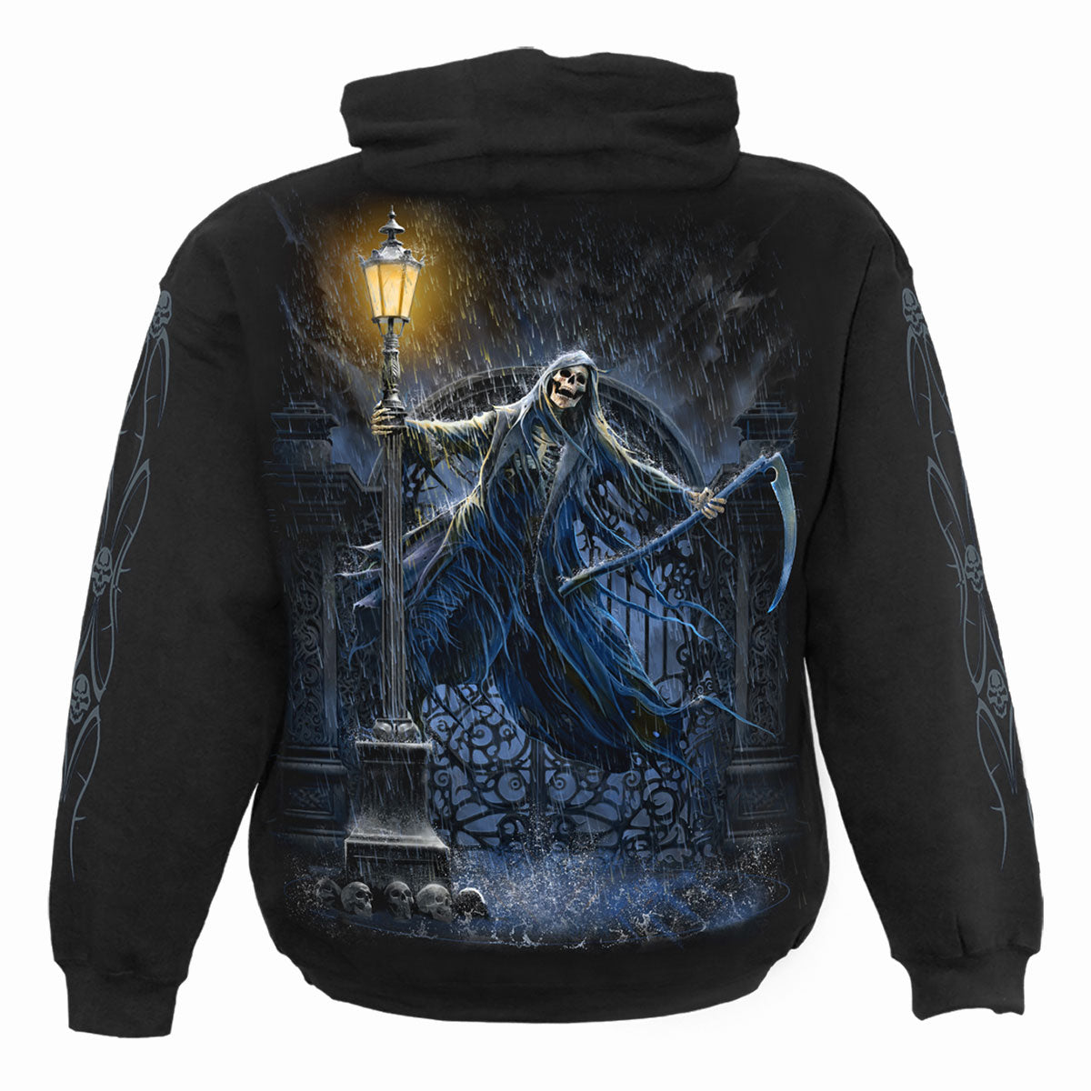 Back view of Reaping In The Rain gothic  Hoody in Black by Spiral Clothing