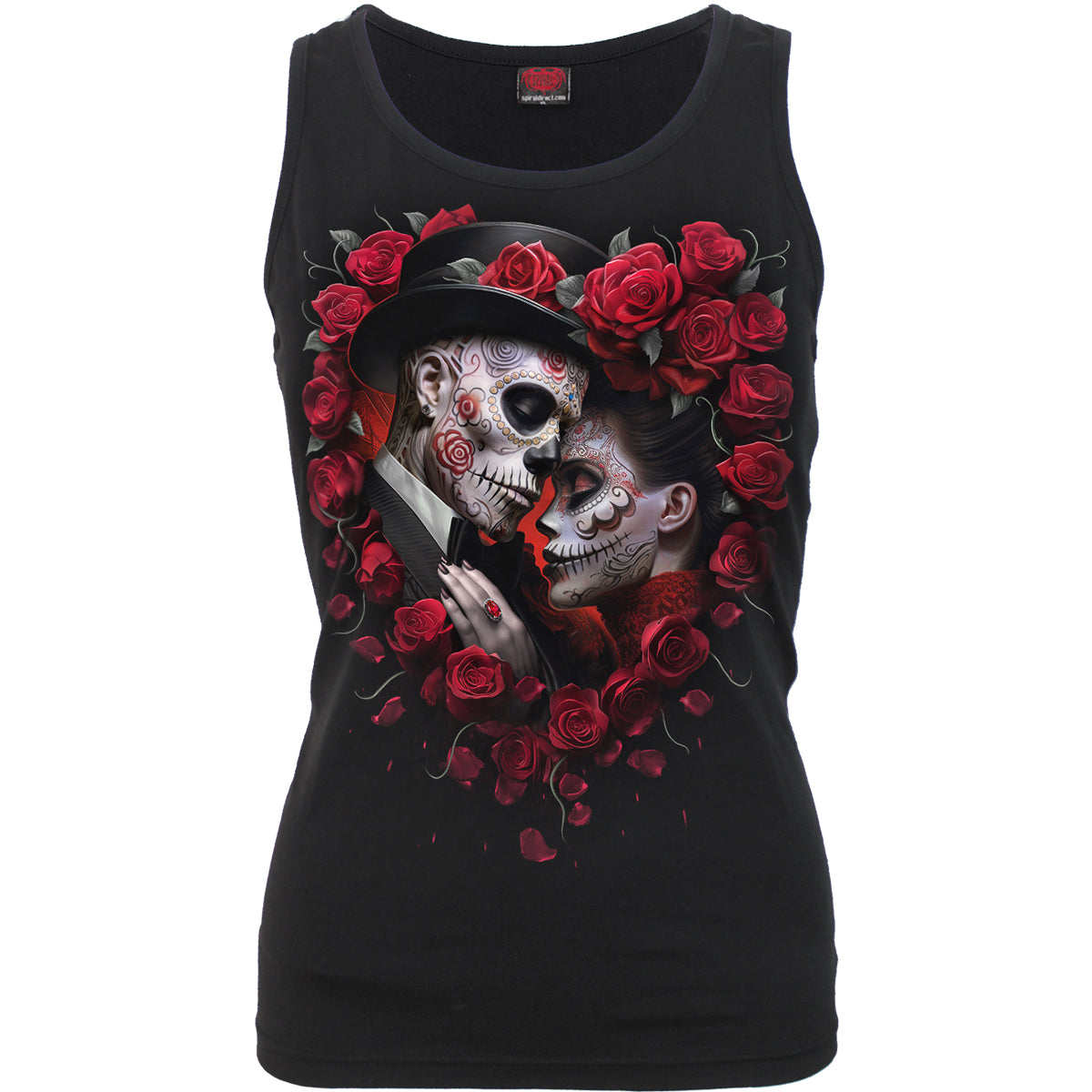 Be Mine gothic Women's Razor Back Top in Black by Spiral Clothing - Front view