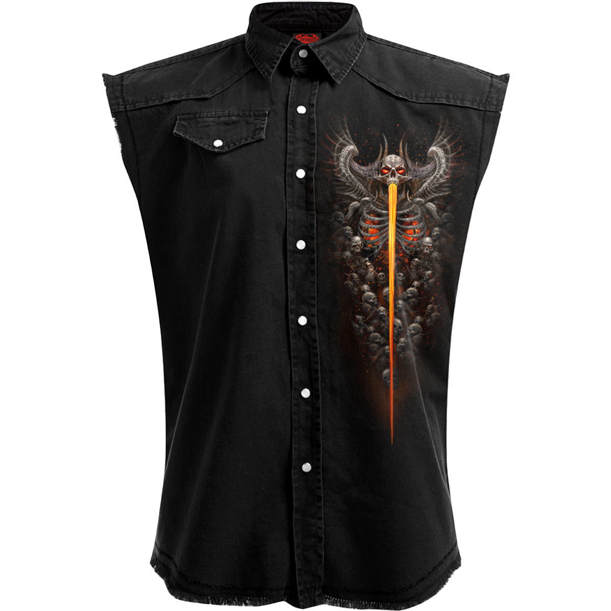 Gates Of Hell gothic Men's Sleeveless Stone Washed Worker Shirt in Black by Spiral Clothing - Front view