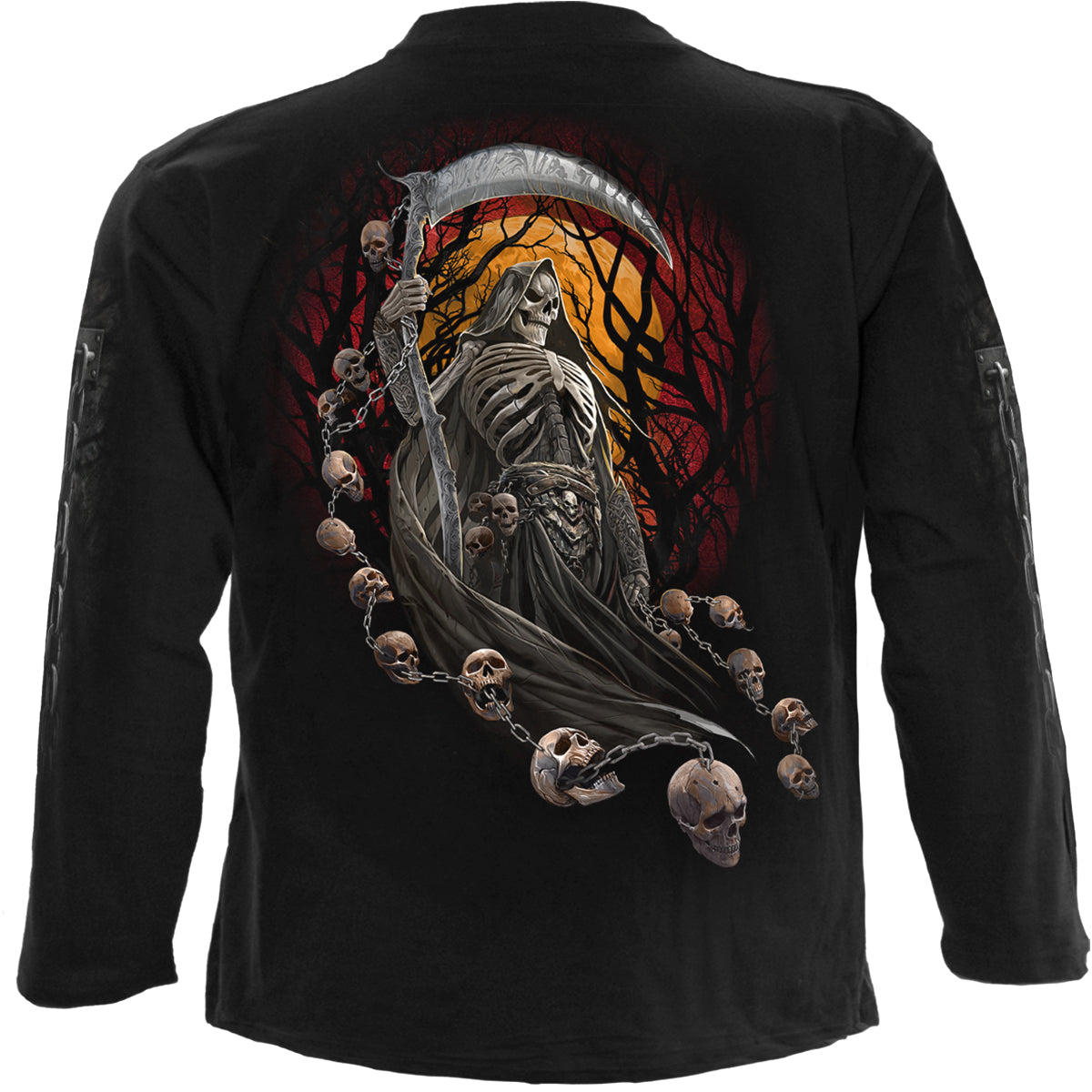 Back view of Harbingers gothic  Longsleeve T-Shirt in Black by Spiral Clothing