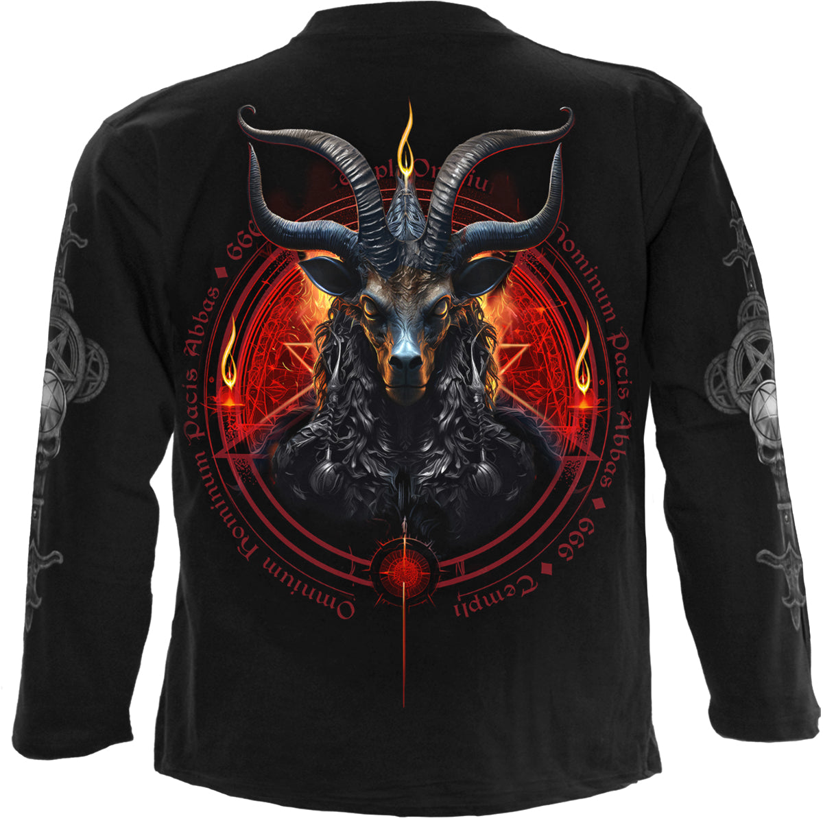 Back view of Baphomet gothic  Longsleeve T-Shirt in Black by Spiral Clothing