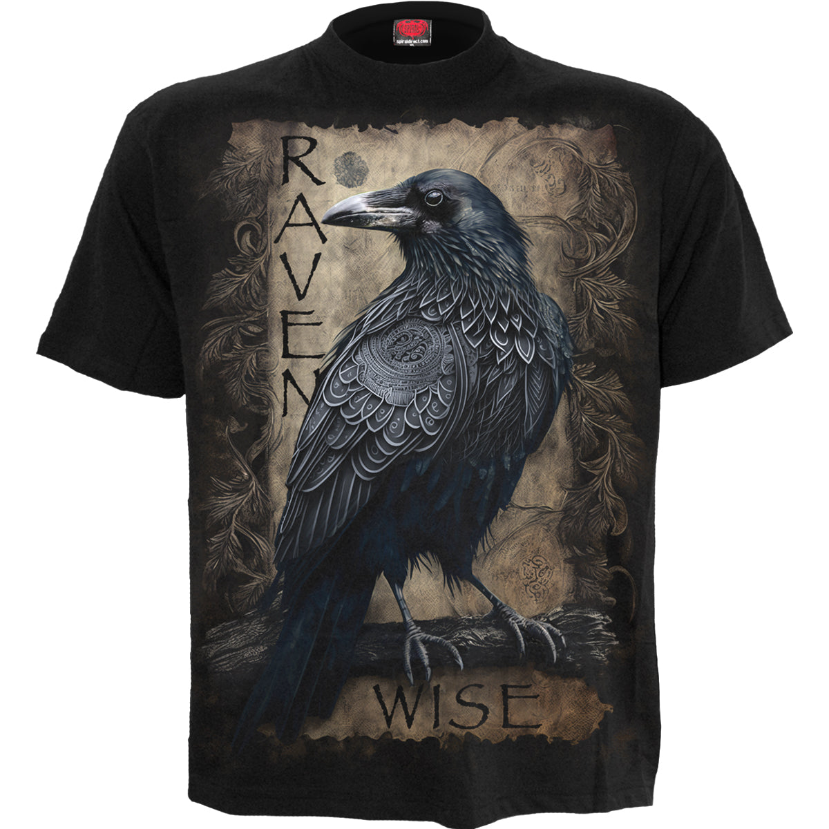 Raven Wise gothic Men's T-Shirt in Black by Spiral Clothing - Front view