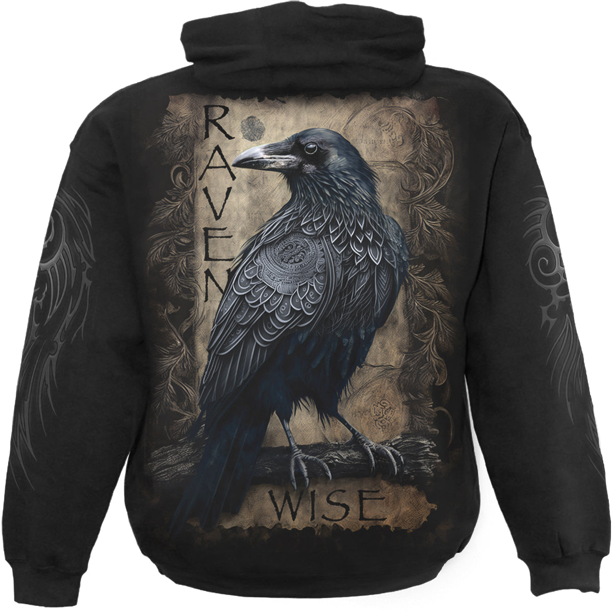 Back view of Raven Wise gothic  Hoody in Black by Spiral Clothing