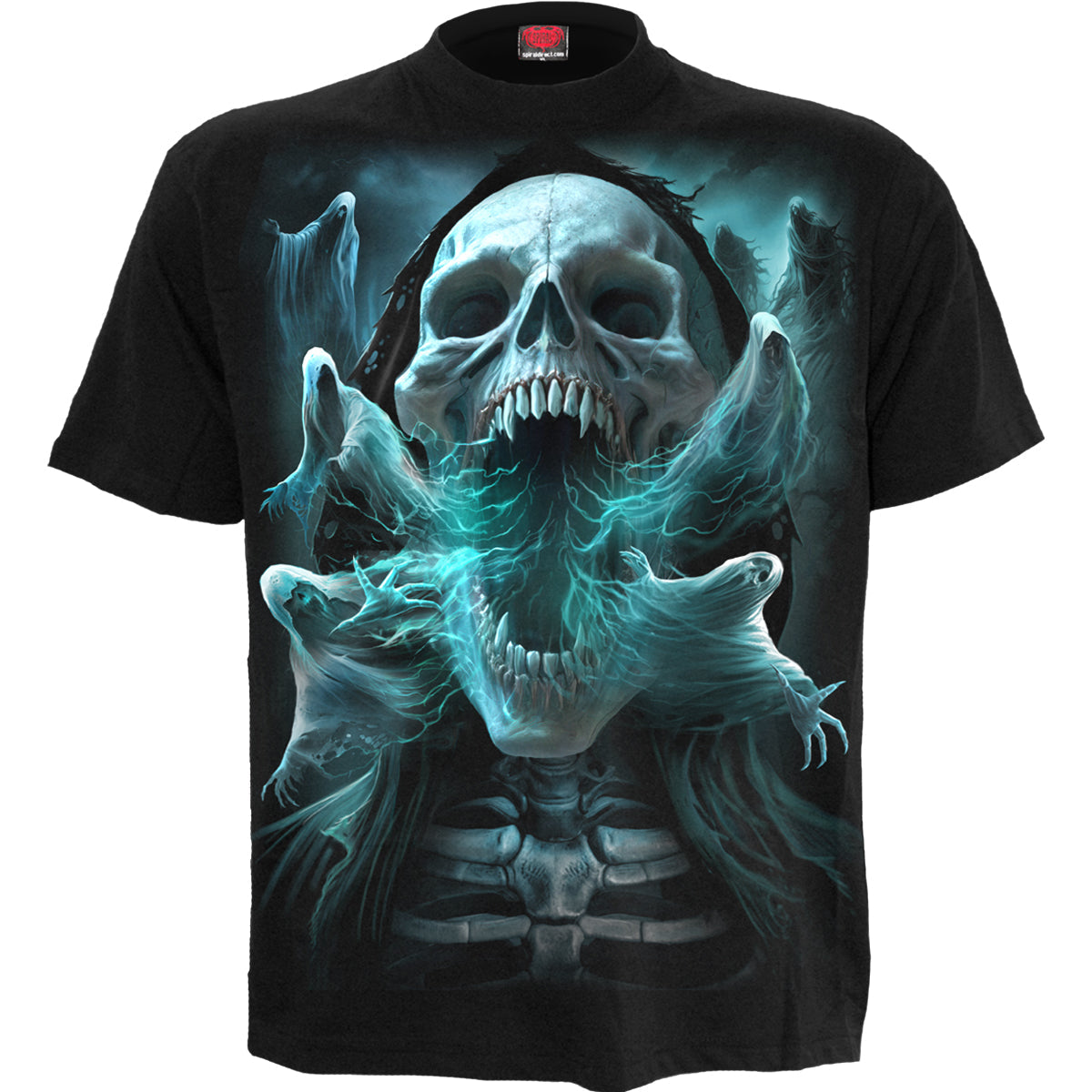 Ghost Skull gothic Men's T-Shirt in Black by Spiral Clothing - Front view
