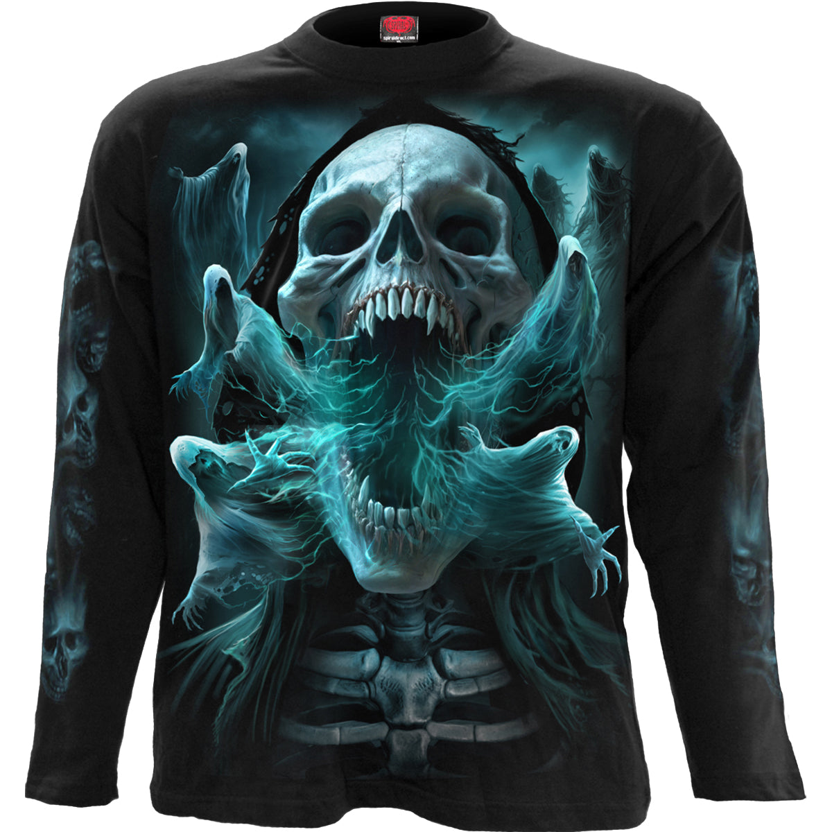 Ghost Skull gothic Men's Longsleeve T-Shirt in Black by Spiral Clothing - Front view