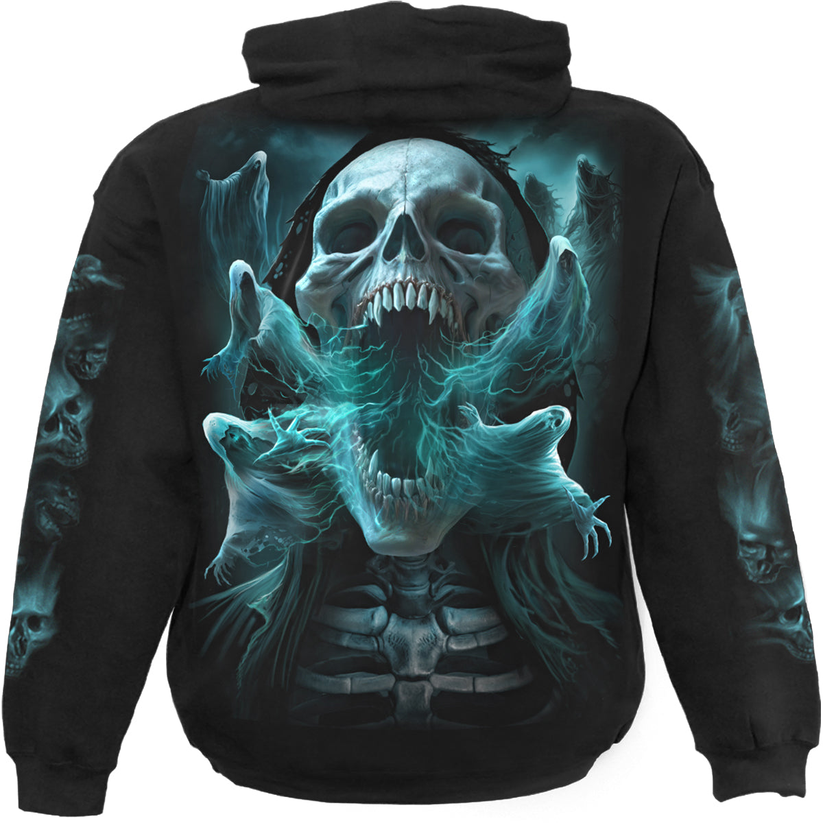 Back view of Ghost Skull gothic  Hoody in Black by Spiral Clothing